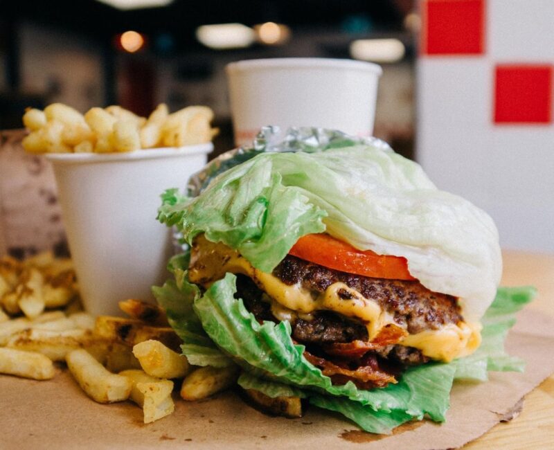 Five Guys beef patties wrapped in lettuce