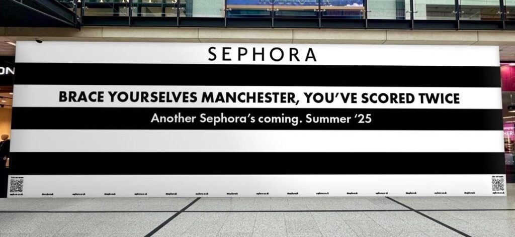 Sephora black and white striped shop front hoarding