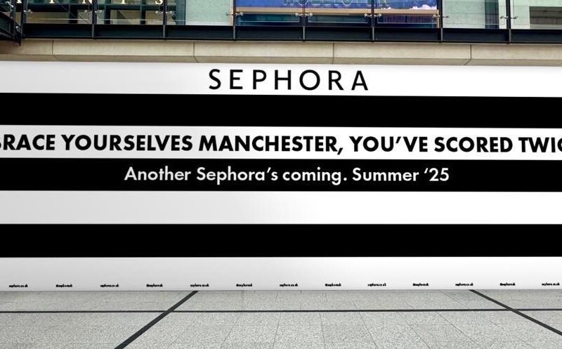 Sephora black and white striped shop front hoarding