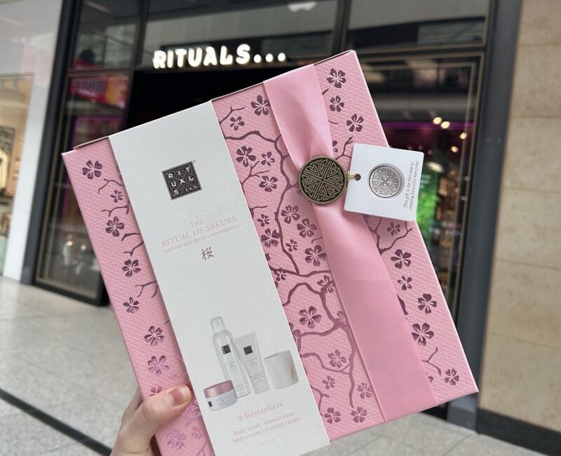 Pink Sakura gift set held outside the Rituals store in Manchester Arndale